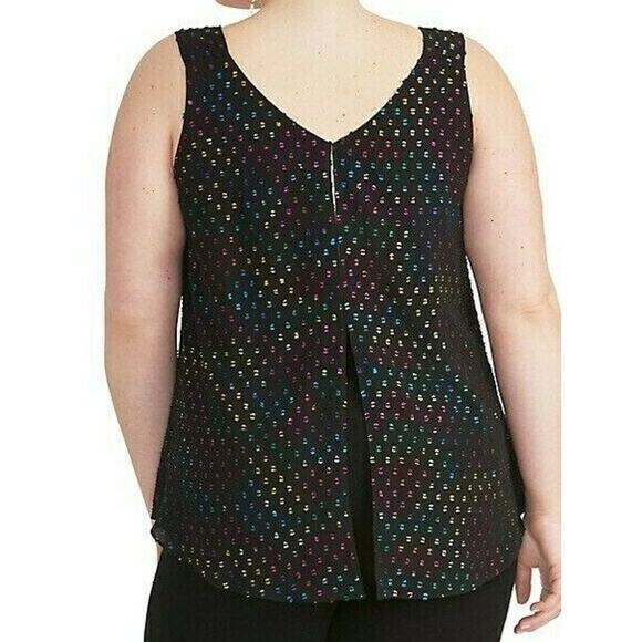 Rachel Roy Romina Women's Tank Shirt Blouse S Black W/ Rainbow Colorful Accents - Picture 3 of 9